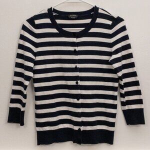 Talbots Pima Cotton Striped Cardigan – XS | Classic Navy & White Layers